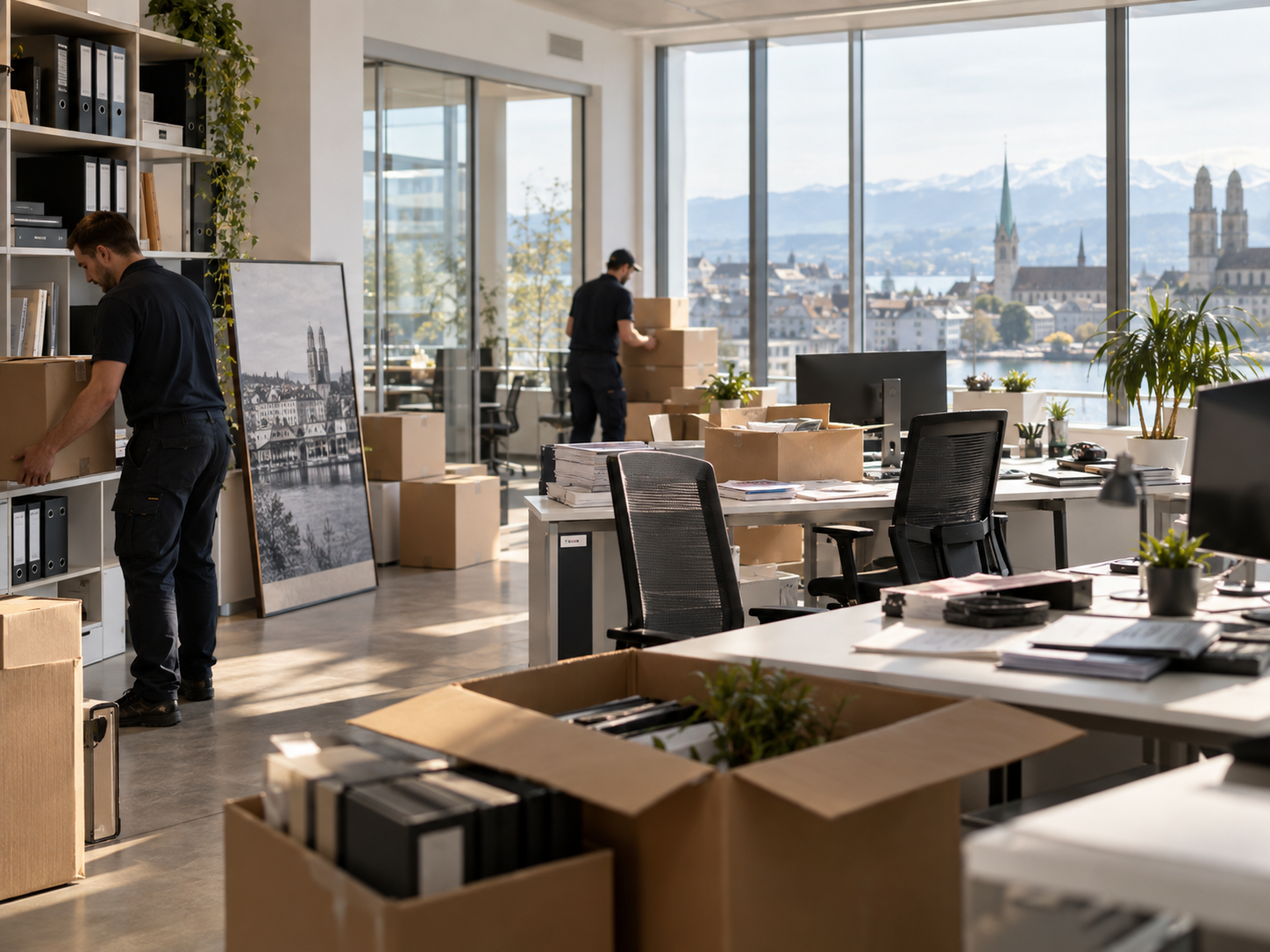 Büroräumung in Zürich mit verpacktem Büroinventar
