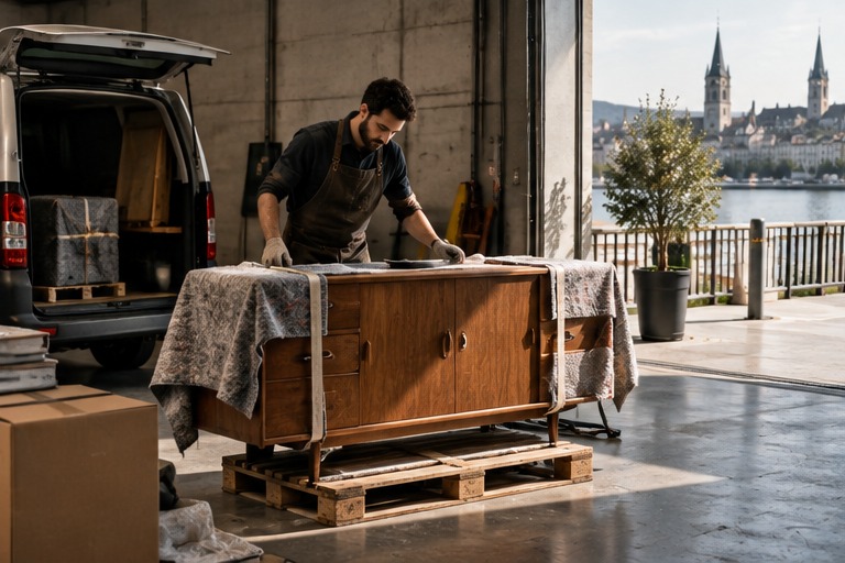 Secondhand-Möbel für die Lagerabholung in Zürich vorbereitet