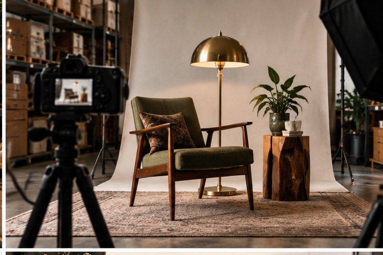 Secondhand-Designobjekt wird für den Online-Verkauf fotografiert